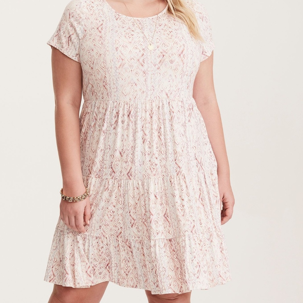 Multi-Color Ikat Print Jersey Babydoll Dress